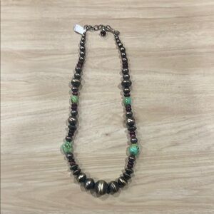 Navajo Pearl necklace. Elegant Beaded Necklace with Green and purple.